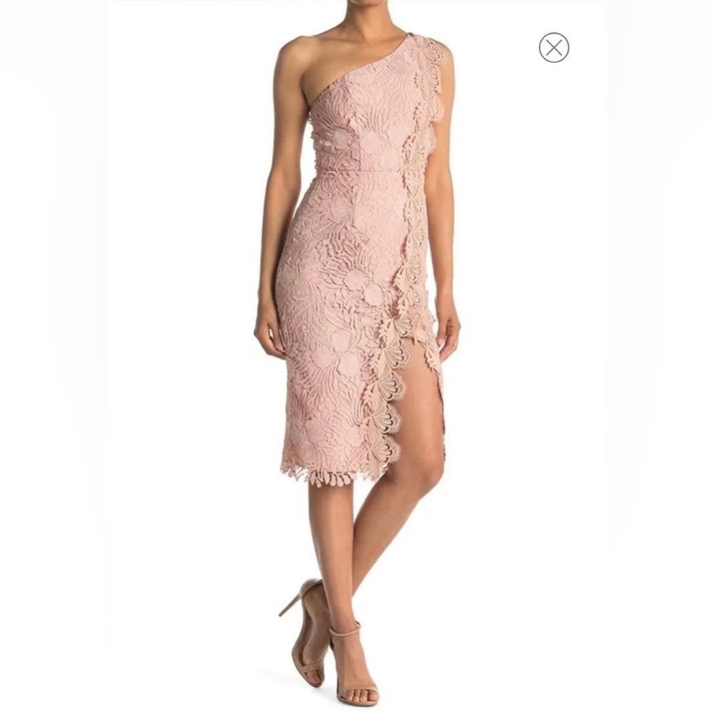 Reiss Mena Crochet Lace One-Shoulder Dress Blush Pink NWT US Size 0/UK Size 4